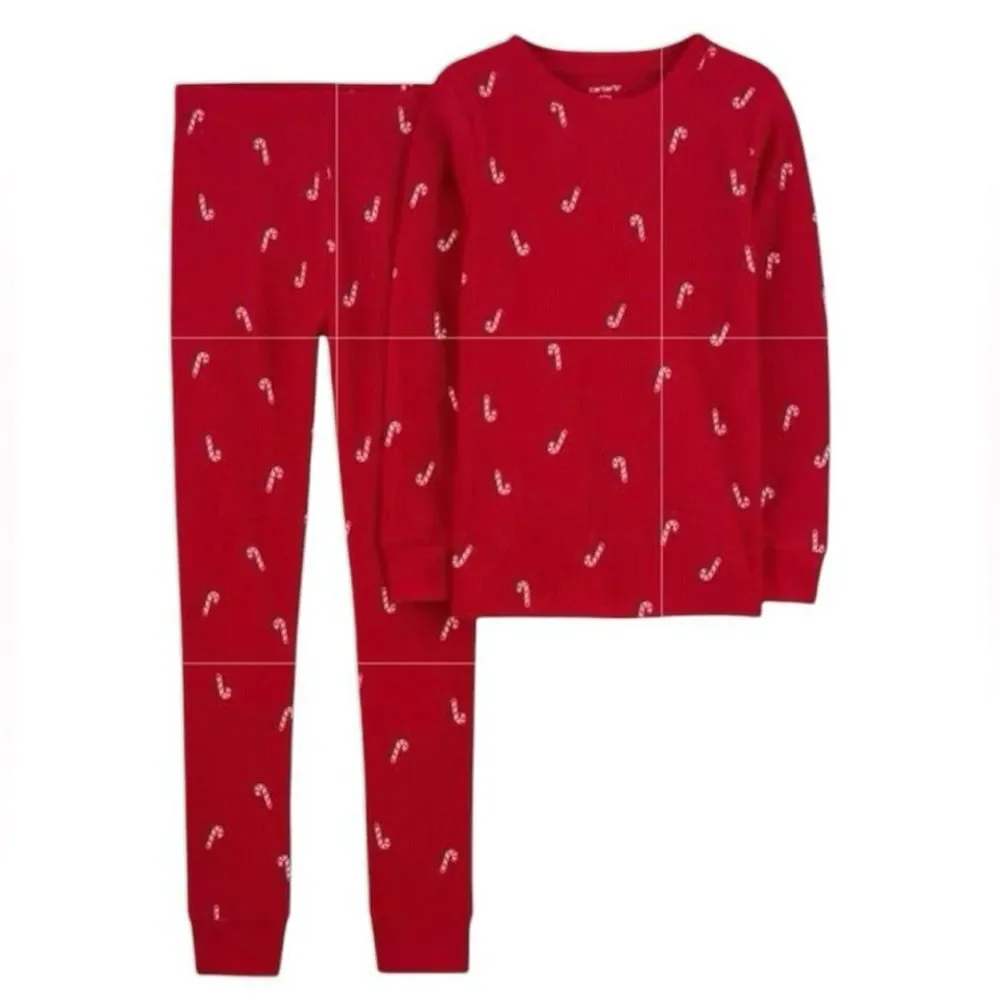 Carter’s Thermal Pajama Set NEW Red Candy Cane Christmas 2pc Set Size 24M